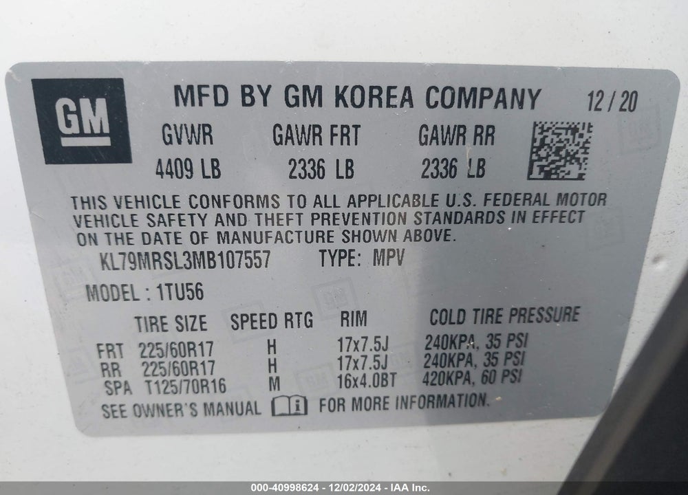 2021 CHEVROLET TRAILBLAZER AWD LT VIN: KL79MRSL3MB107557