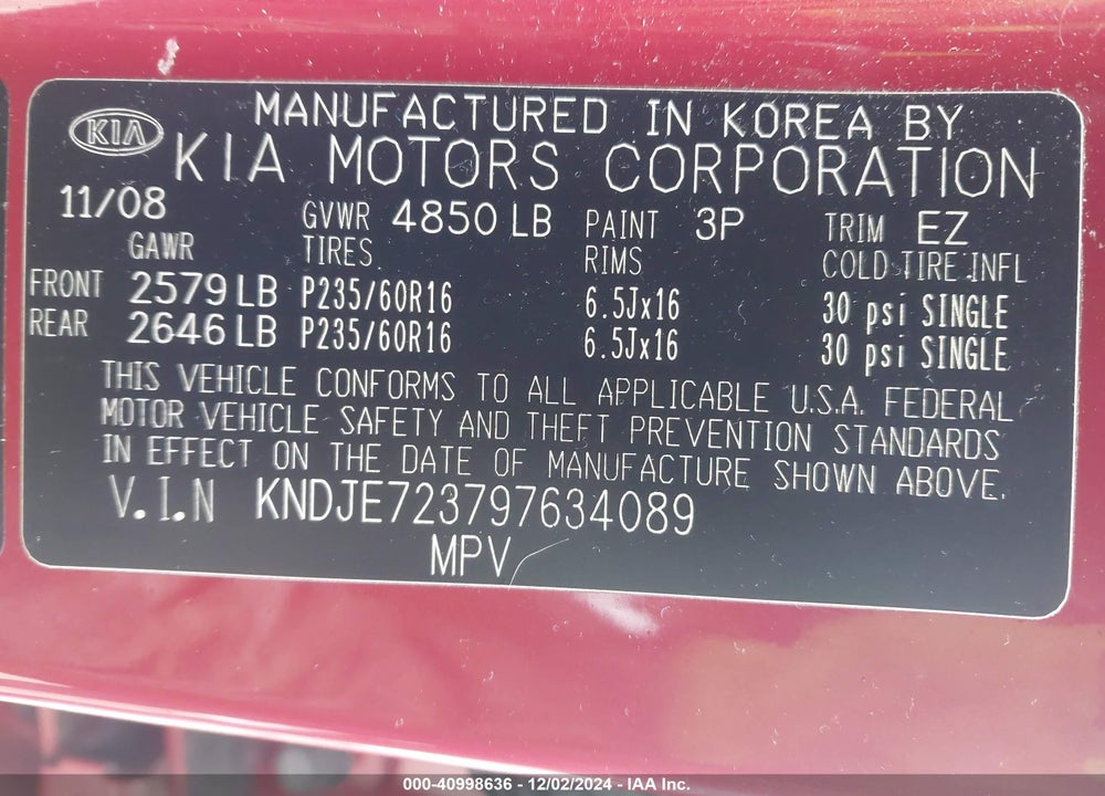 2009 KIA SPORTAGE EX V6 VIN: KNDJE723797634089