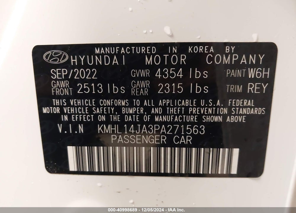 2023 HYUNDAI SONATA SEL VIN: KMHL14JA3PA271563