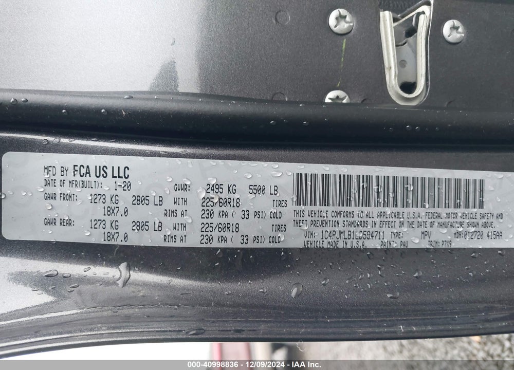 2020 JEEP CHEROKEE ALTITUDE 4X4 VIN: 1C4PJMLB1LD594711