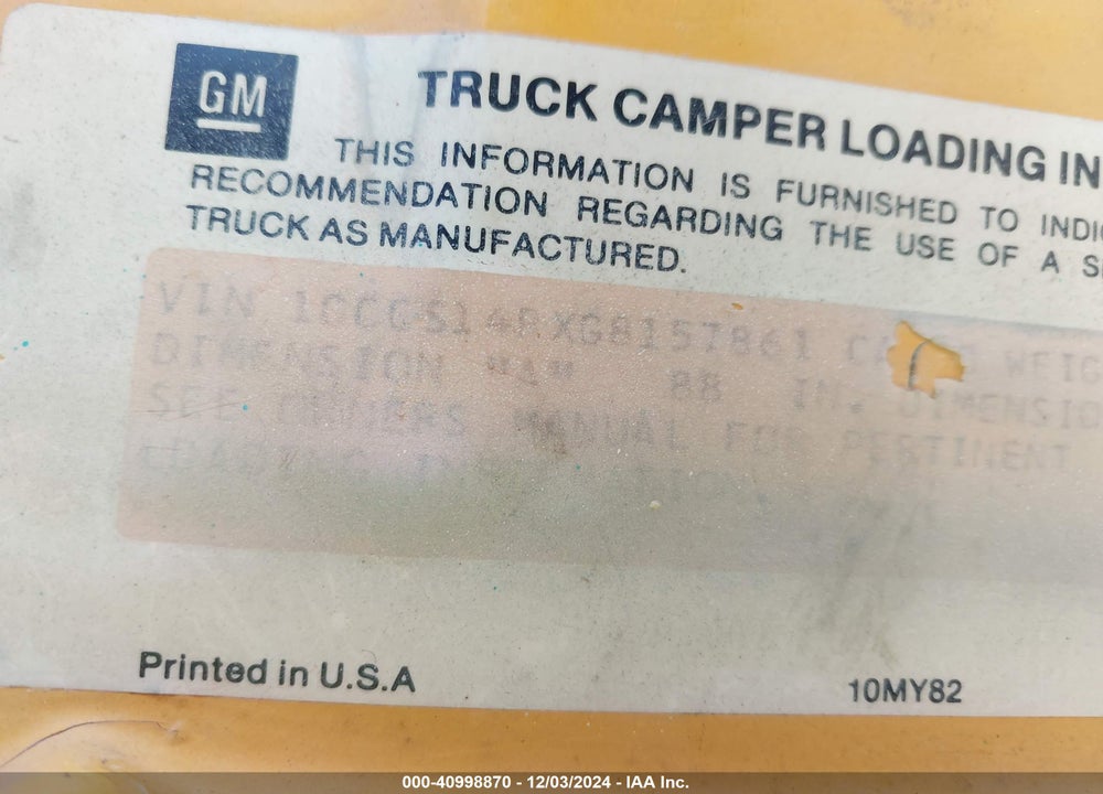1986 CHEVROLET S TRUCK S10 VIN: 1GCCS14RXG8157861