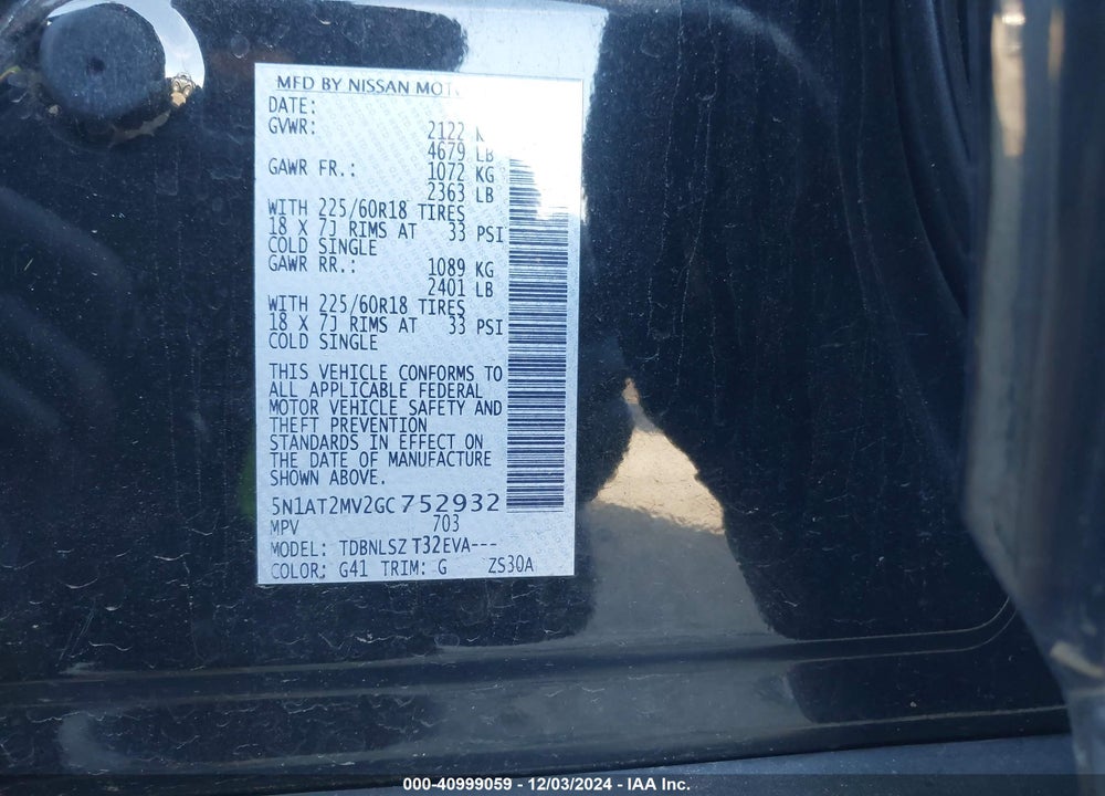 2016 NISSAN ROGUE SL VIN: 5N1AT2MV2GC752932