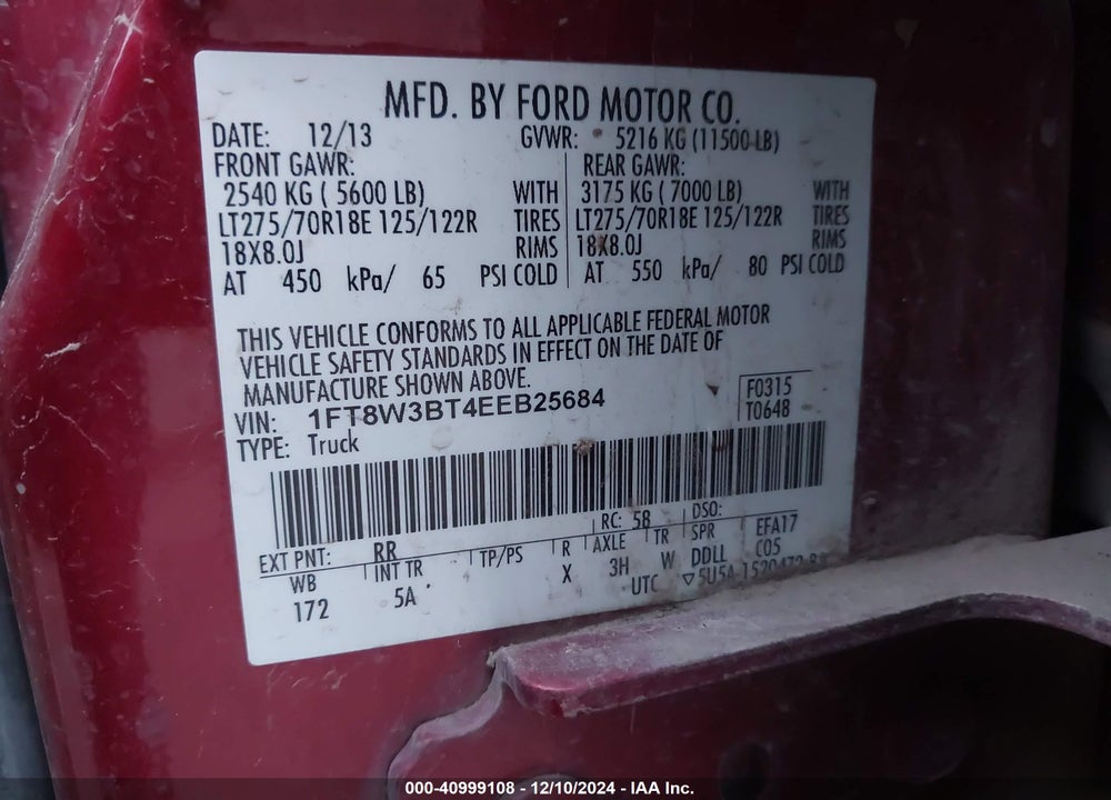 2014 FORD F-350 LARIAT VIN: 1FT8W3BT4EEB25684