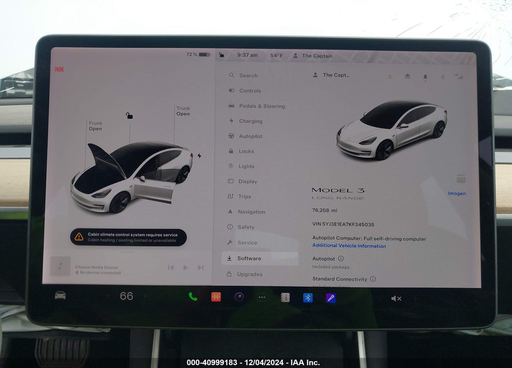 2019 TESLA MODEL 3 LONG RANGE/MID RANGE/STANDARD RANGE/STANDARD RANGE PLUS VIN: 5YJ3E1EA7KF345035