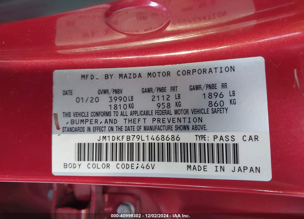 2020 MAZDA CX-3 SPORT VIN: JM1DKFB79L1468686