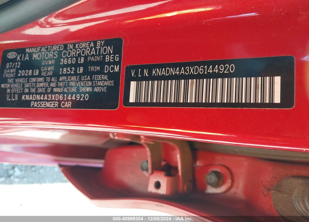 2013 KIA RIO EX VIN: KNADN4A3XD6144920