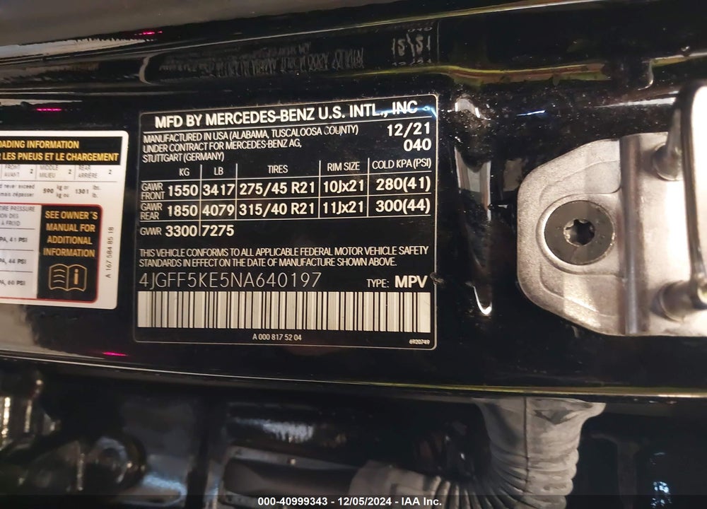 2022 MERCEDES-BENZ GLS 450 4MATIC VIN: 4JGFF5KE5NA640197
