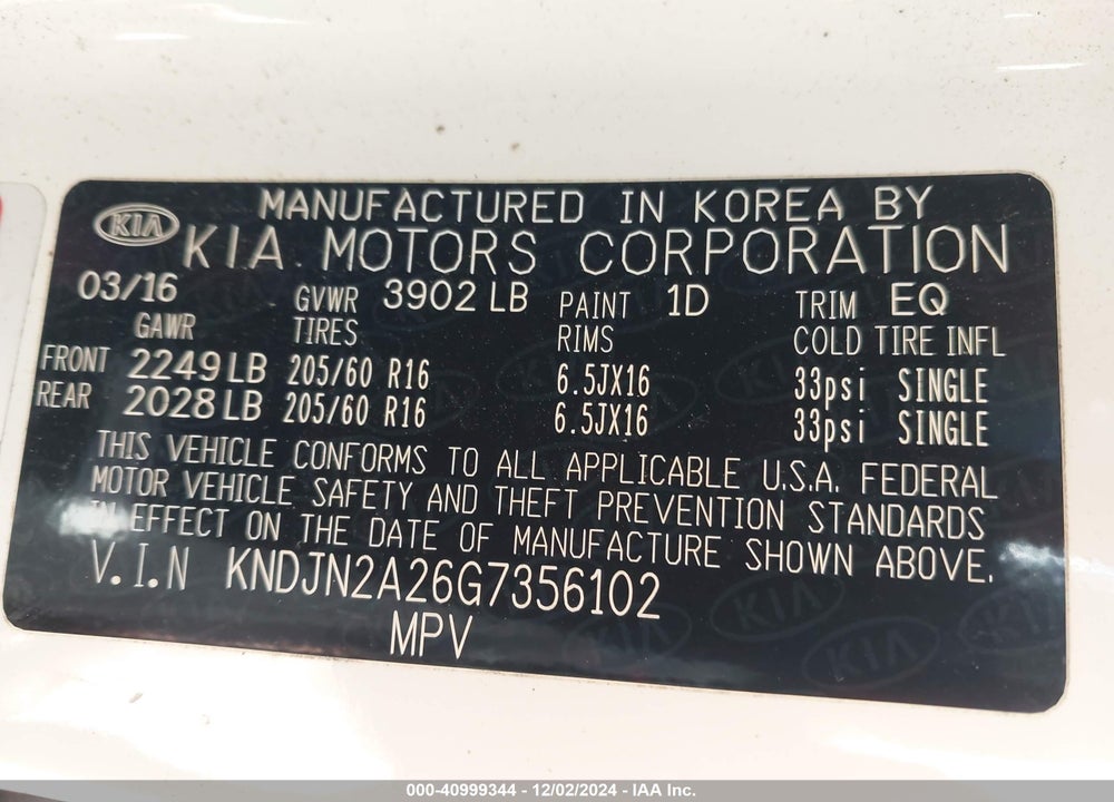 2016 KIA SOUL VIN: KNDJN2A26G7356102