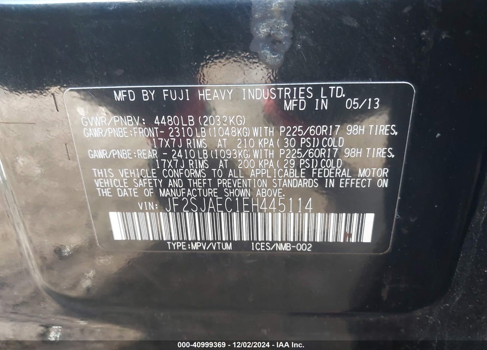 2014 SUBARU FORESTER 2.5I PREMIUM VIN: JF2SJAEC1EH445114