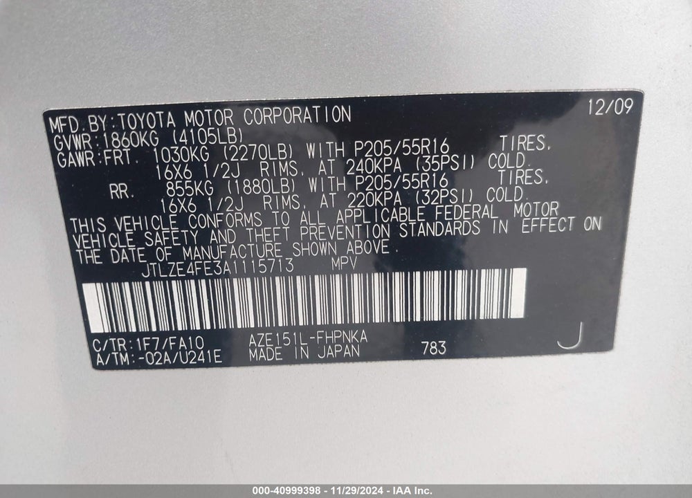 2010 SCION XB VIN: JTLZE4FE3A1115713