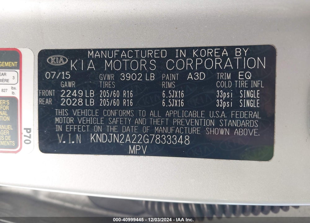2016 KIA SOUL VIN: KNDJN2A22G7833348