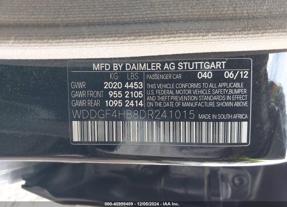 2013 MERCEDES-BENZ C 250 LUXURY/SPORT VIN: WDDGF4HB8DR241015