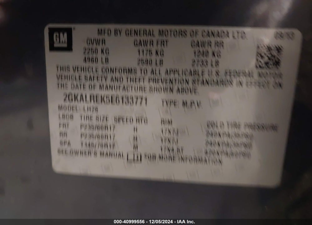 2014 GMC TERRAIN SLE-2 VIN: 2GKALREK5E6133771