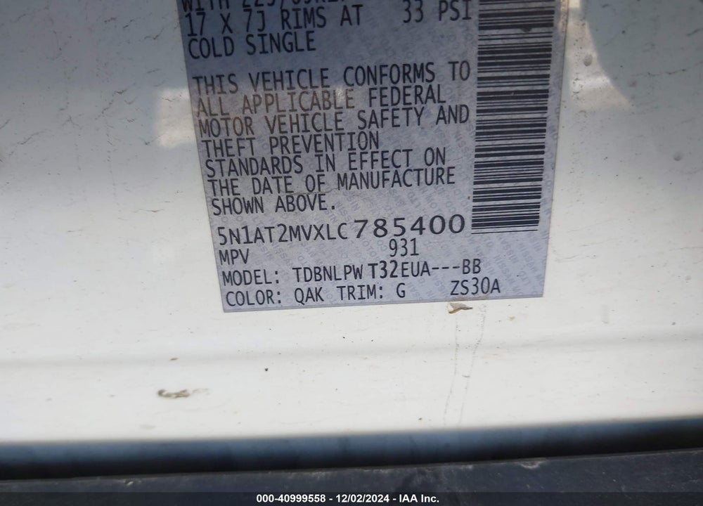 2020 NISSAN ROGUE S INTELLIGENT AWD VIN: 5N1AT2MVXLC785400