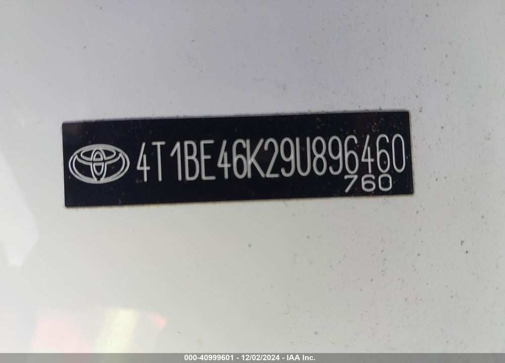 2009 TOYOTA CAMRY LE VIN: 4T1BE46K29U896460
