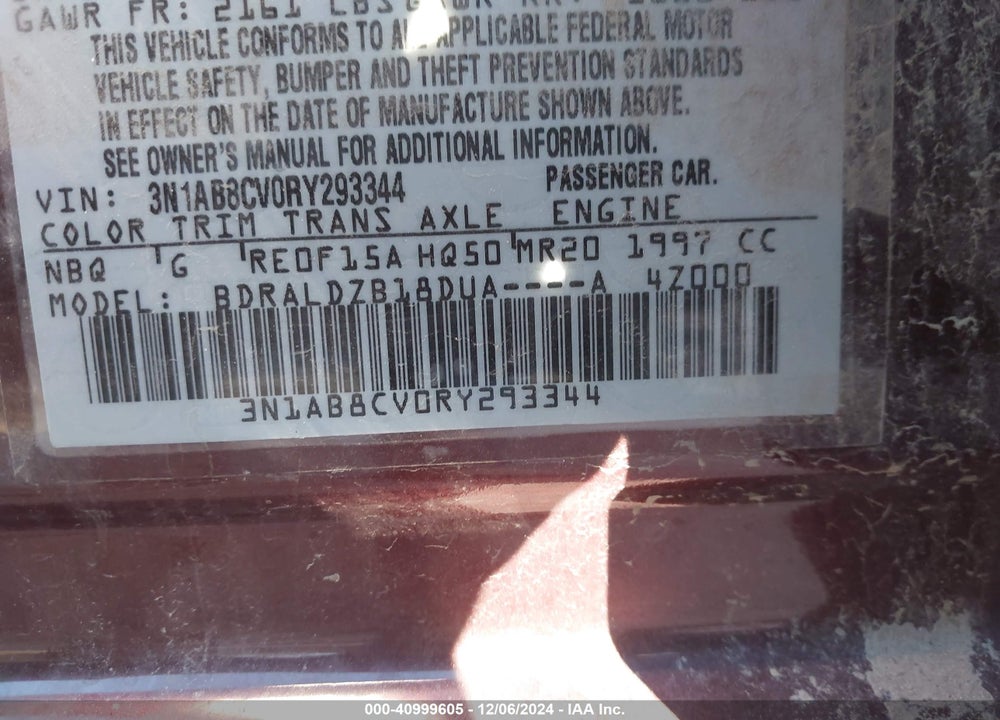 2024 NISSAN SENTRA VIN: 3N1AB8CV0RY293344