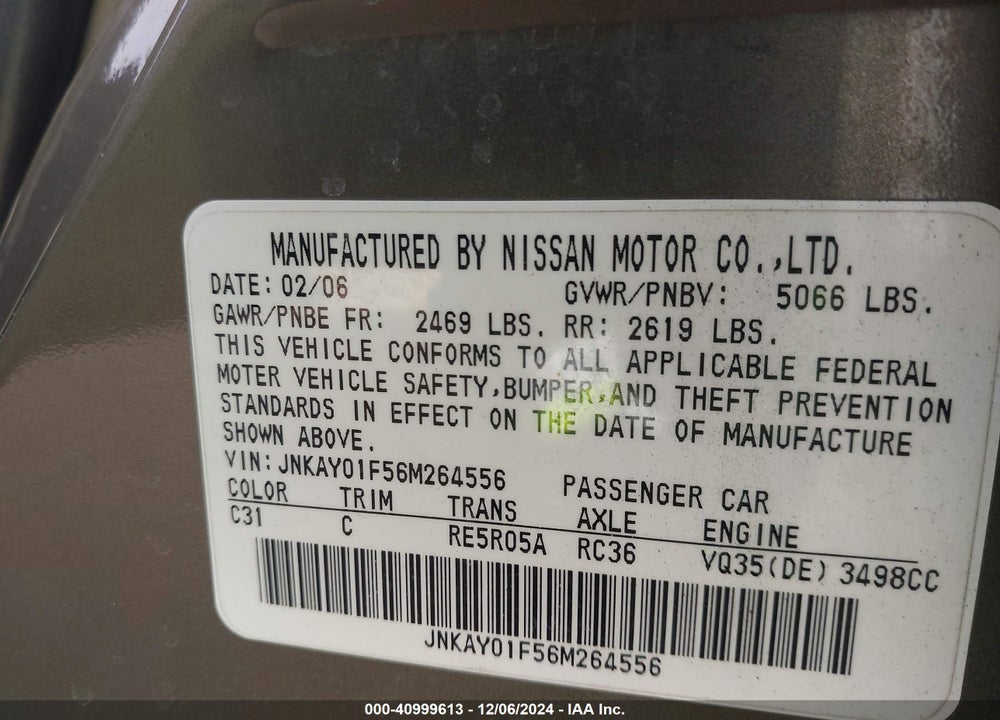 2006 INFINITI M35X VIN: JNKAY01F56M264556