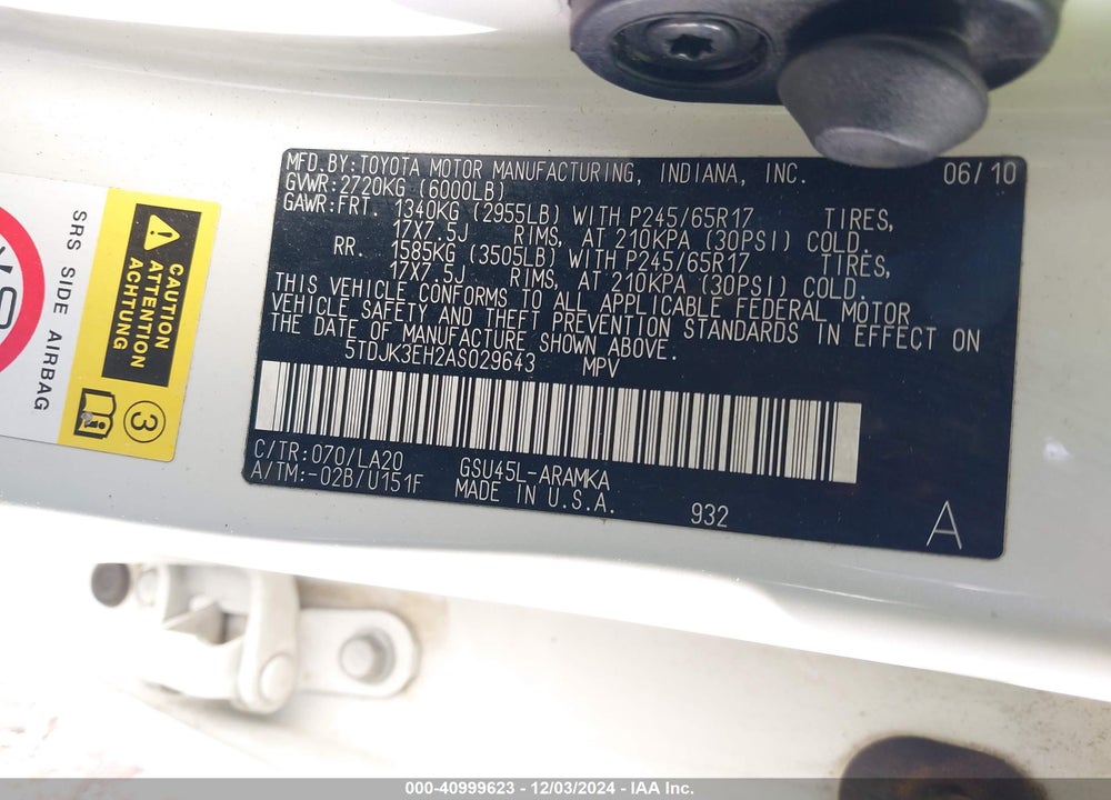2010 TOYOTA HIGHLANDER SE V6 VIN: 5TDJK3EH2AS029643