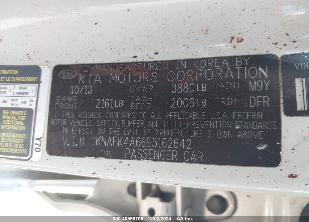 2014 KIA FORTE LX VIN: KNAFK4A66E5162642