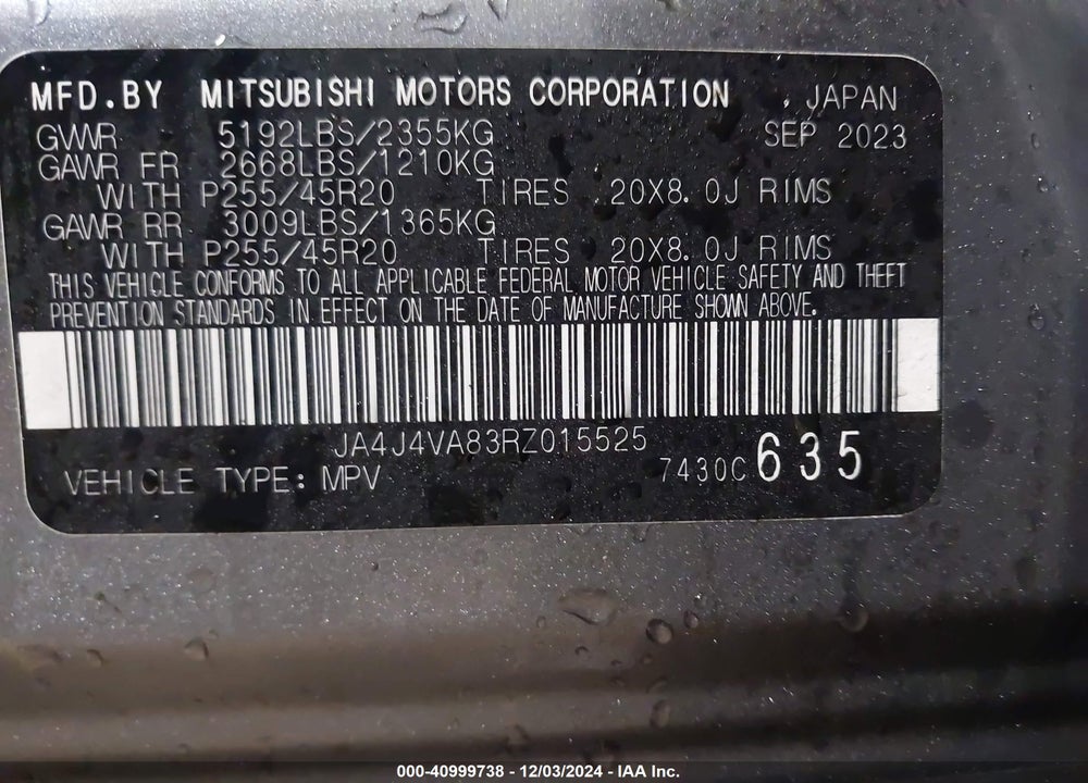 2024 MITSUBISHI OUTLANDER SE 2.5 VIN: JA4J4VA83RZ015525