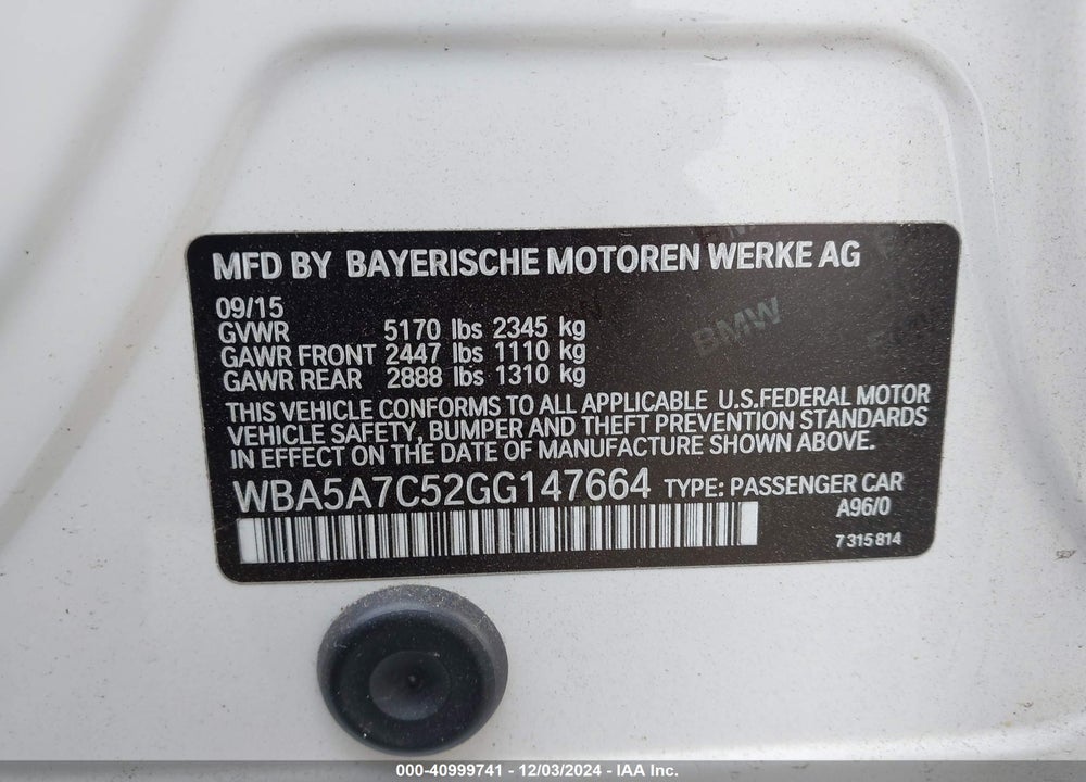 2016 BMW 528I XDRIVE VIN: WBA5A7C52GG147664