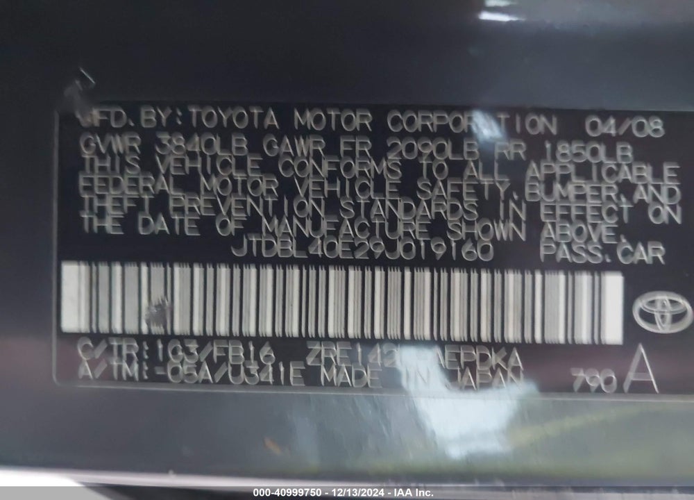 2009 TOYOTA COROLLA LE VIN: JTDBL40E29J019160