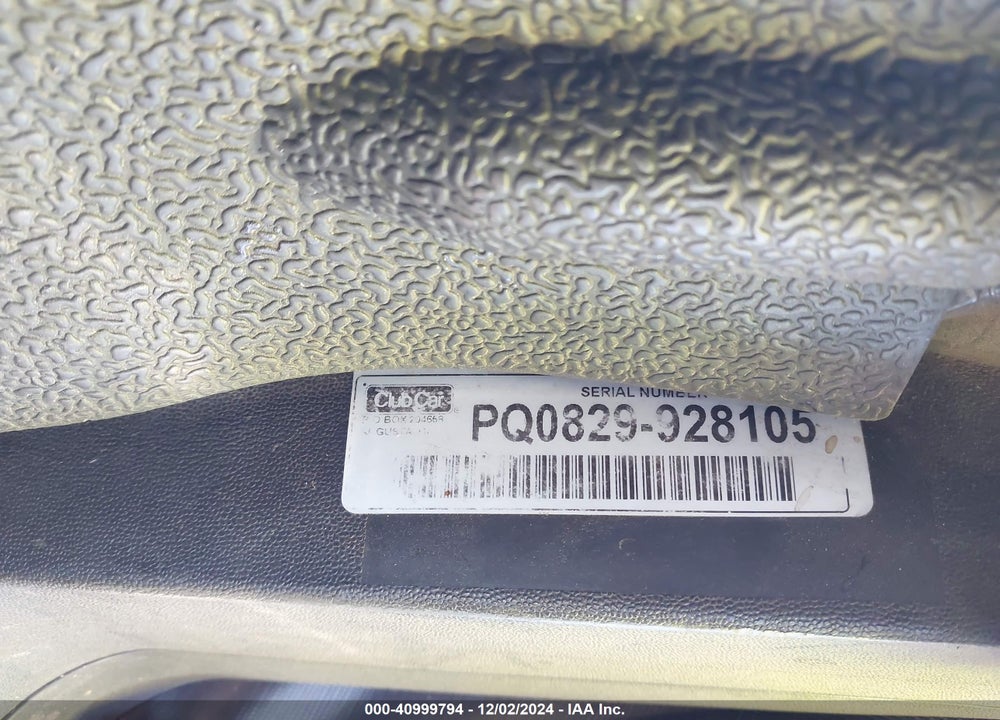 2008 CLUBCAR GOLF CART VIN: PQ0829928105