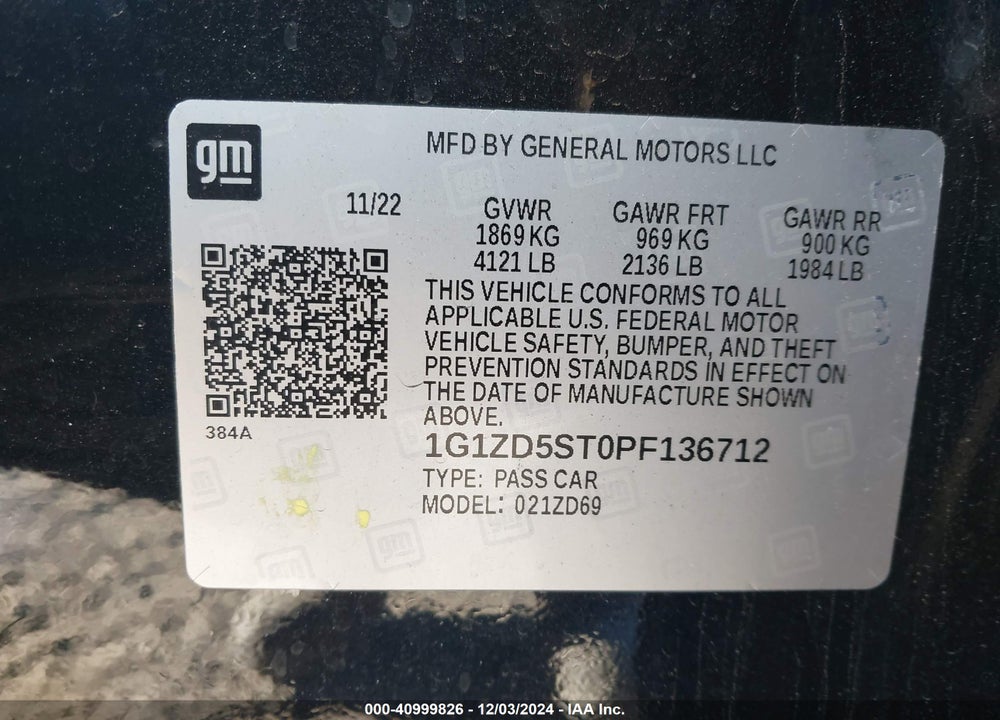 2023 CHEVROLET MALIBU FWD 1LT VIN: 1G1ZD5ST0PF136712