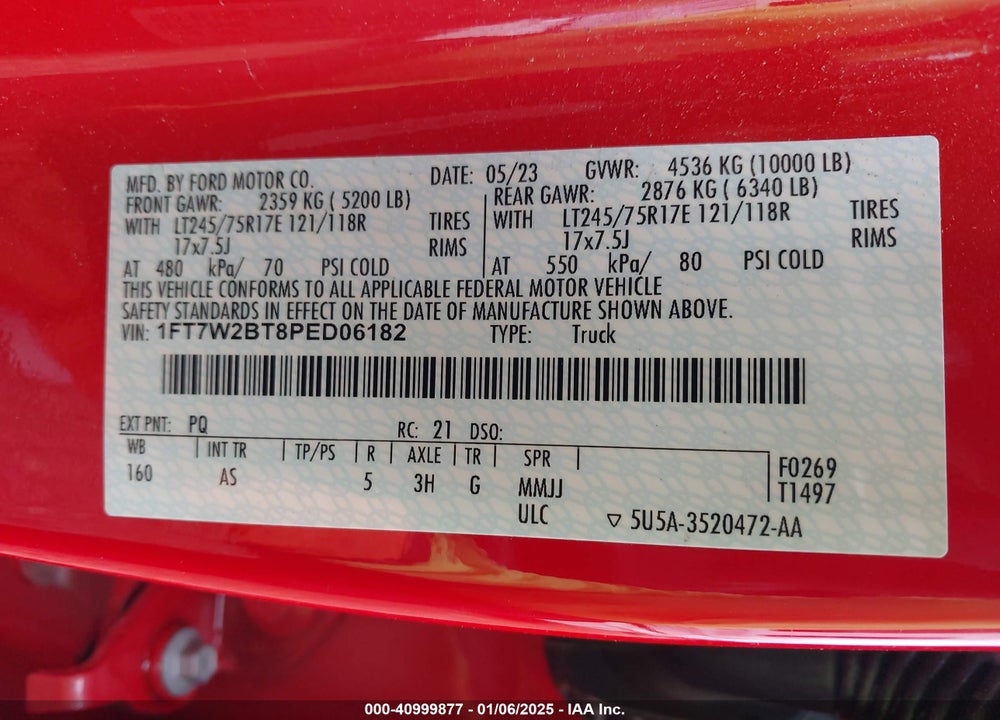 2023 FORD F-250 VIN: 1FT7W2BT8PED06182