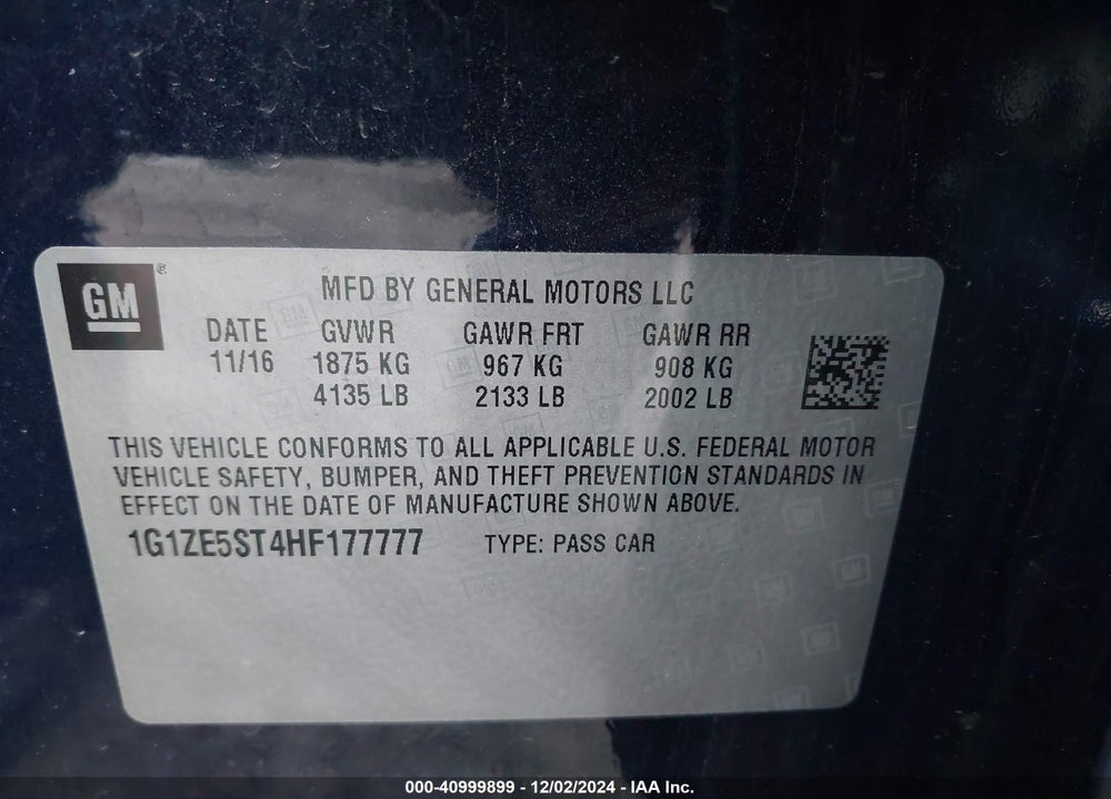 2017 CHEVROLET MALIBU 1LT VIN: 1G1ZE5ST4HF177777