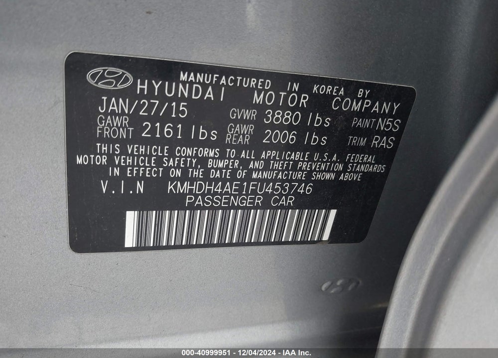 2015 HYUNDAI ELANTRA SE VIN: KMHDH4AE1FU453746