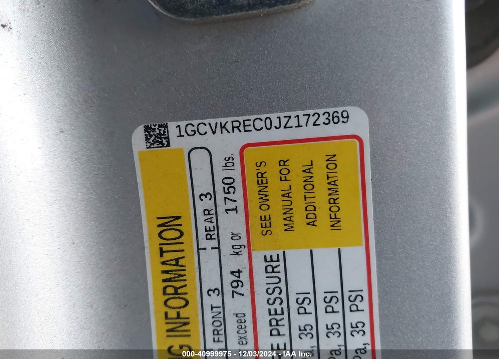 2018 CHEVROLET SILVERADO 1500 VIN: 1GCVKREC0JZ172369