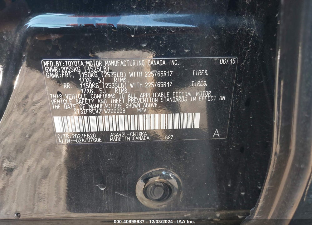 2015 TOYOTA RAV4 LE VIN: 2T3ZFREV2FW200008