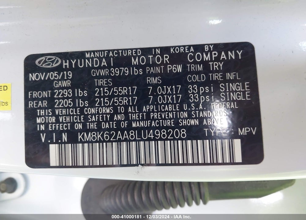 2020 HYUNDAI KONA SEL PLUS VIN: KM8K62AA8LU498208