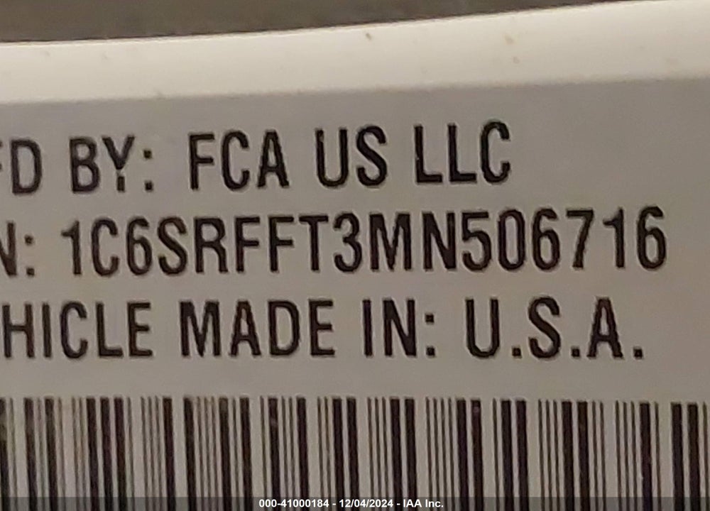 2021 RAM 1500 VIN: 1C6SRFFT3MN506716