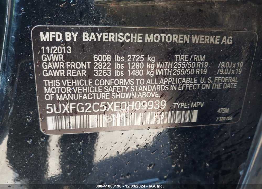 2014 BMW X6 XDRIVE35I VIN: 5UXFG2C5XE0H09939