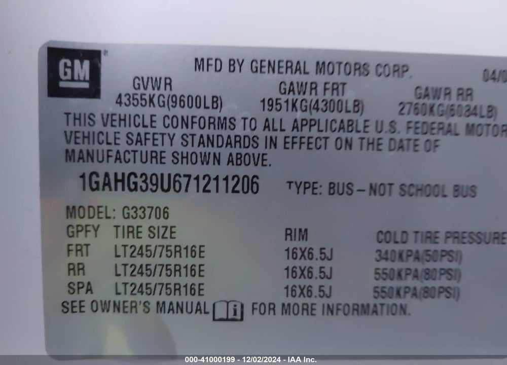 2007 CHEVROLET EXPRESS LS VIN: 1GAHG39U671211206