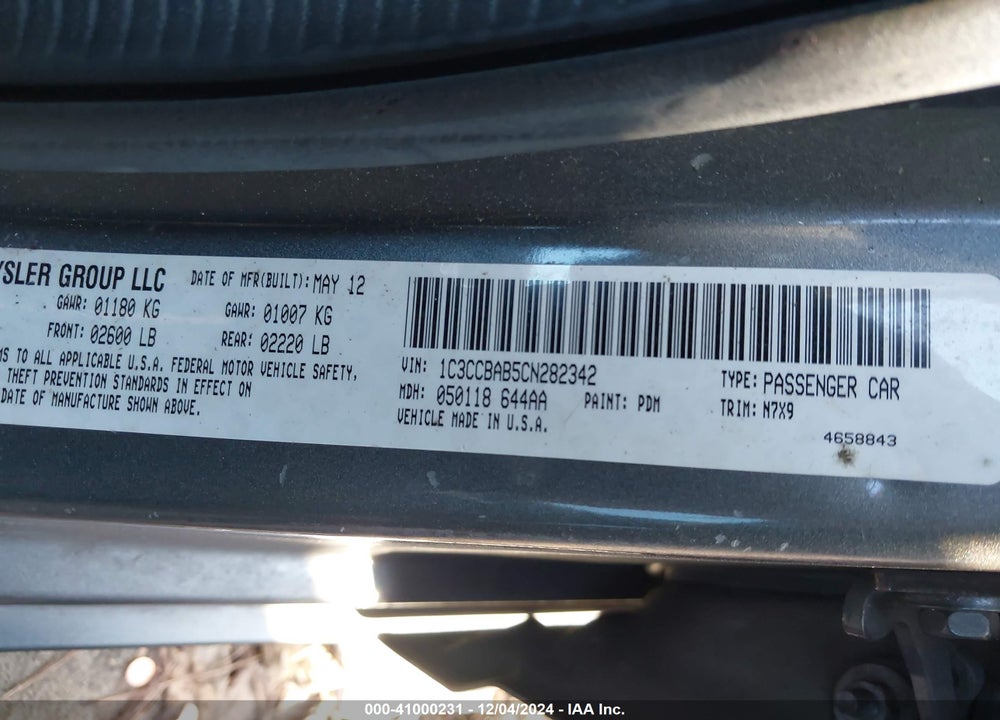 2012 CHRYSLER 200 VIN: 1C3CCBAB5CN282342