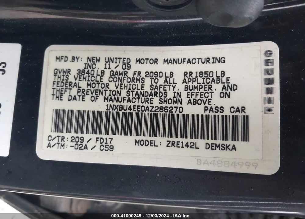 2010 TOYOTA COROLLA S VIN: 1NXBU4EE0AZ286270