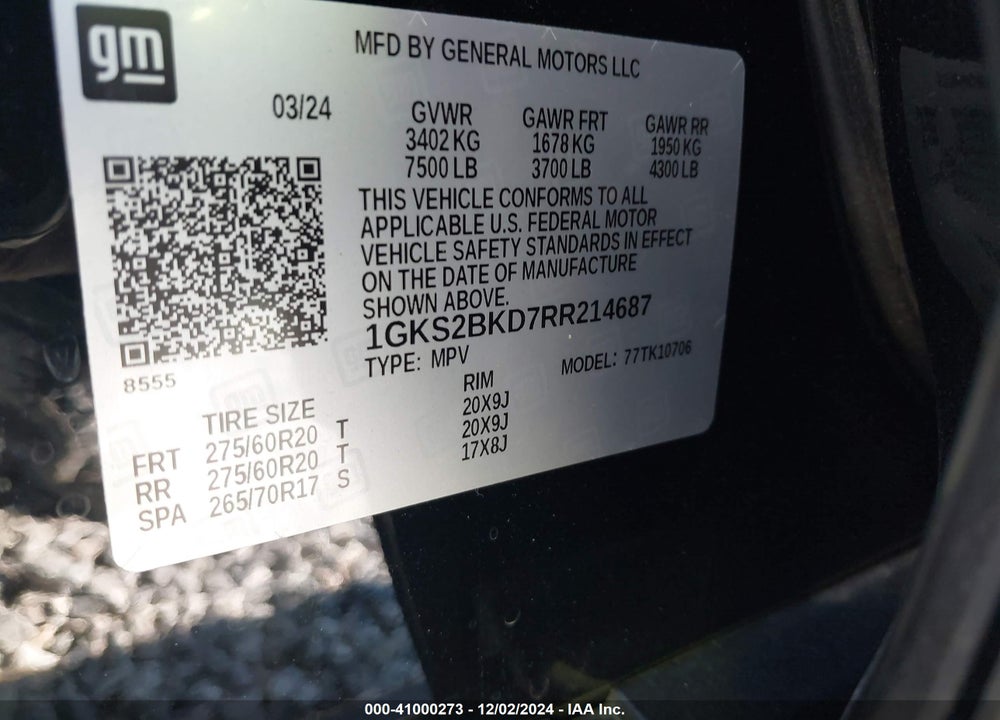 2024 GMC YUKON SLT VIN: 1GKS2BKD7RR214687