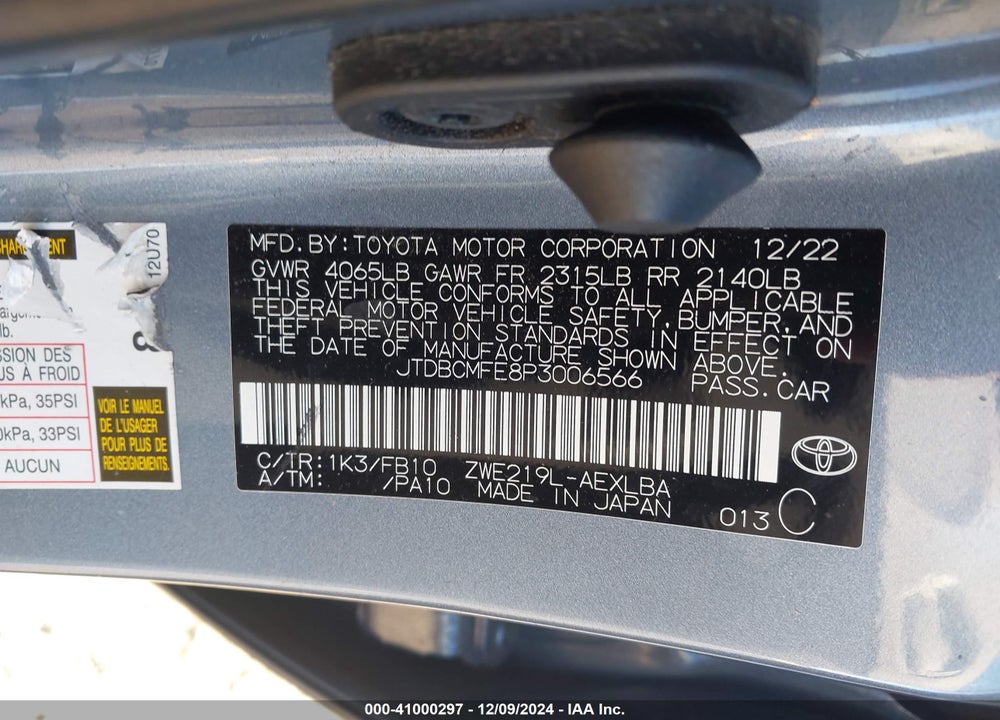2023 TOYOTA COROLLA VIN: JTDBCMFE8P3006566
