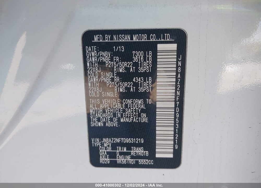 2013 INFINITI QX56 VIN: JN8AZ2NF7D9531219