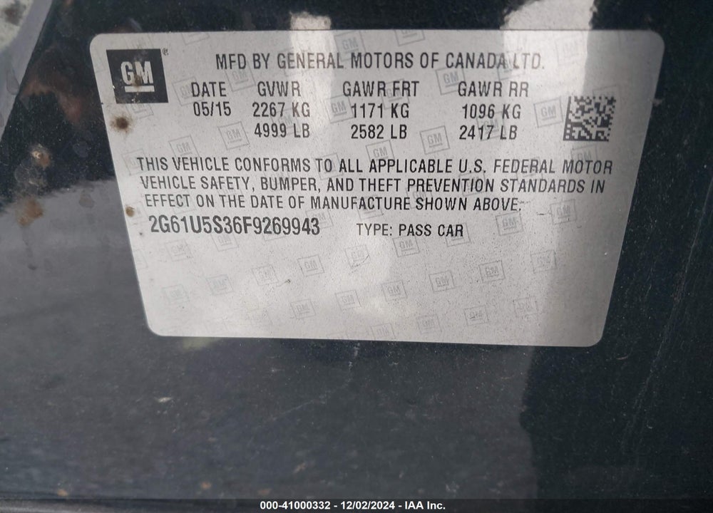 2015 CADILLAC XTS W20 LIVERY PACKAGE VIN: 2G61U5S36F9269943