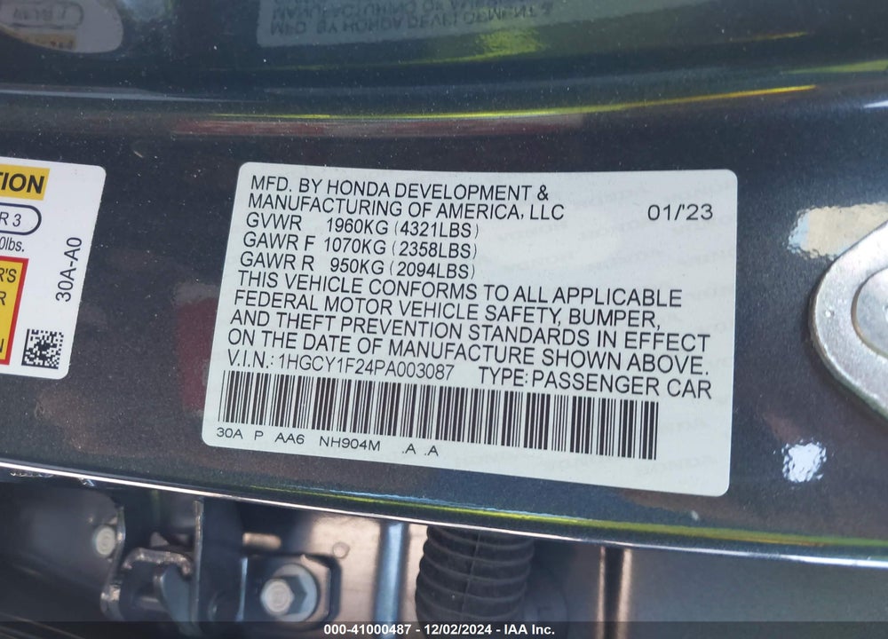 2023 HONDA ACCORD LX VIN: 1HGCY1F24PA003087