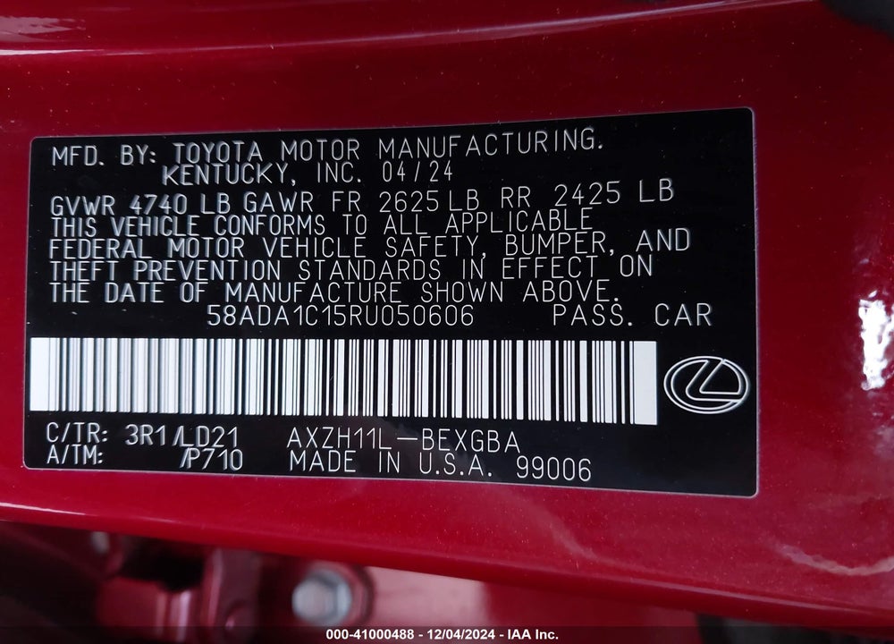 2024 LEXUS ES 300H F SPORT DESIGN VIN: 58ADA1C15RU050606