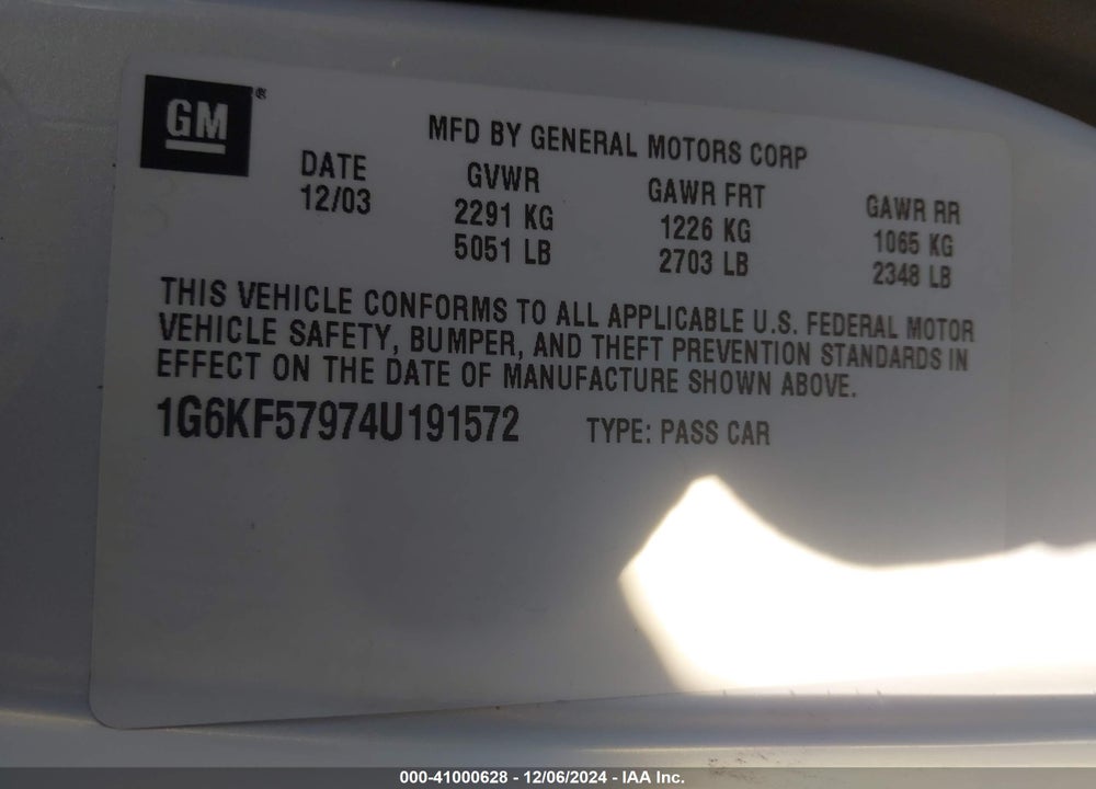 2004 CADILLAC DEVILLE DTS VIN: 1G6KF57974U191572