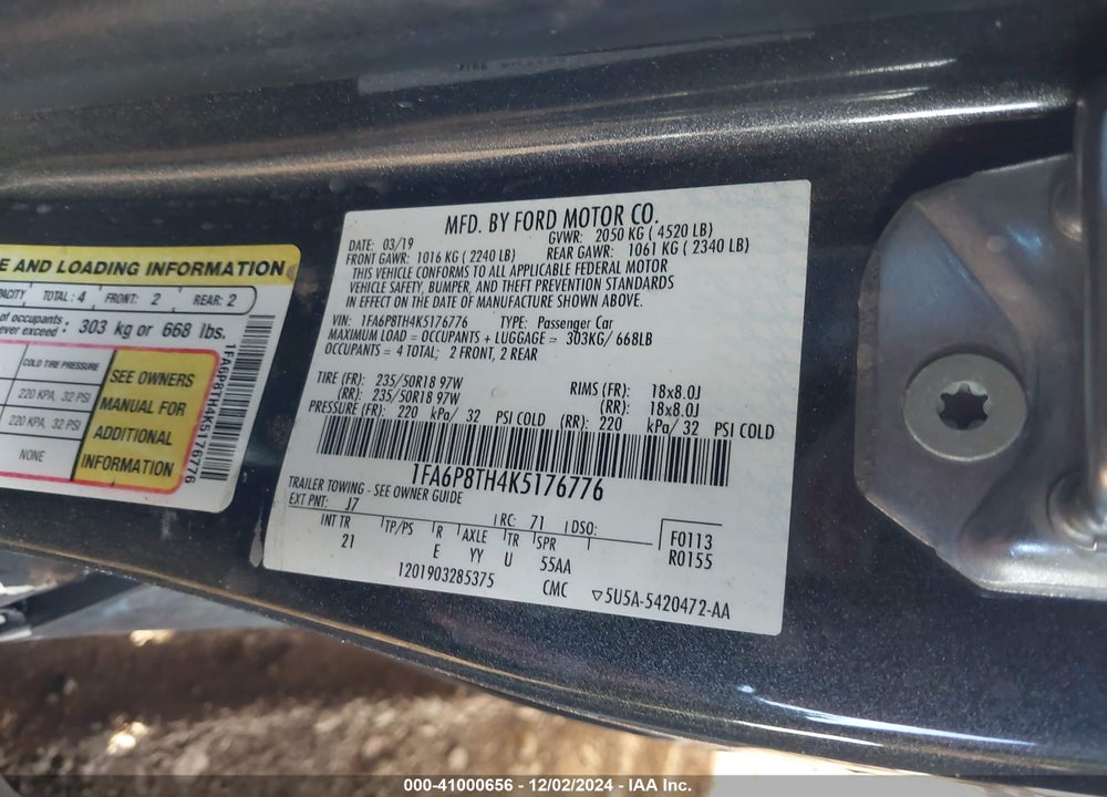 2019 FORD MUSTANG VIN: 1FA6P8TH4K5176776