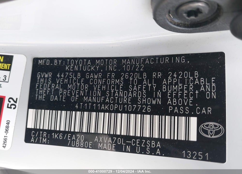 2023 TOYOTA CAMRY SE VIN: 4T1T11AK0PU107726