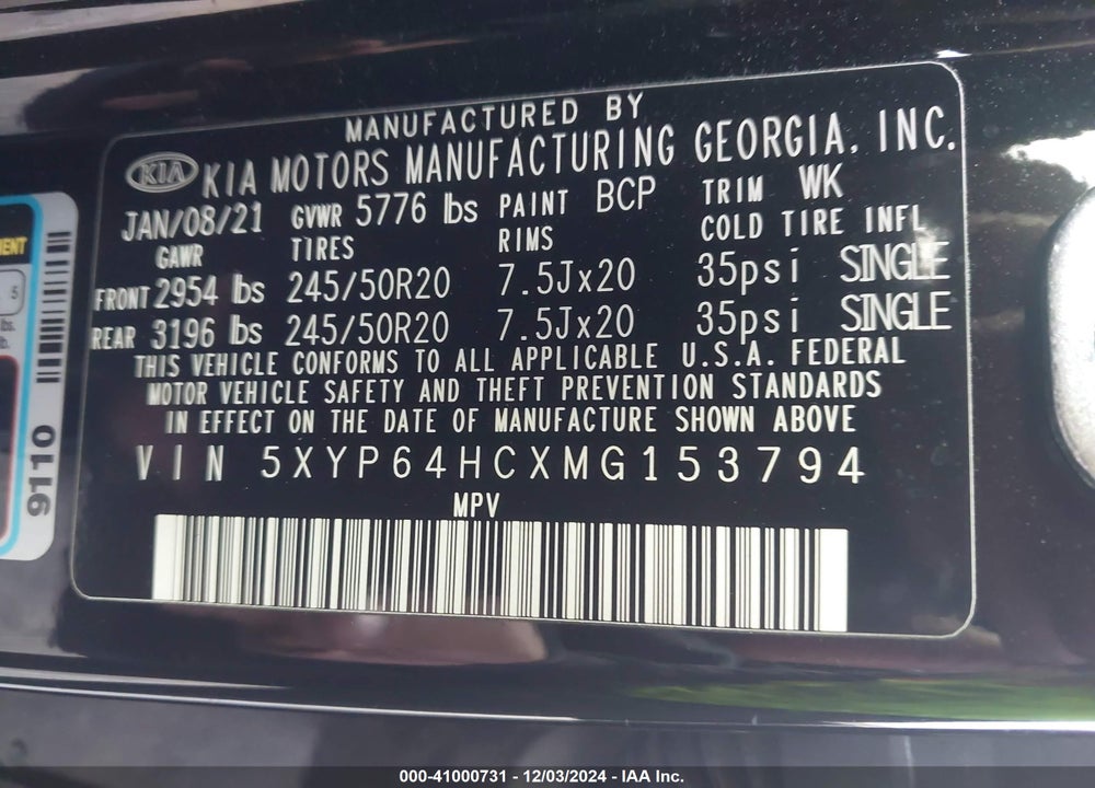 2021 KIA TELLURIDE S VIN: 5XYP64HCXMG153794