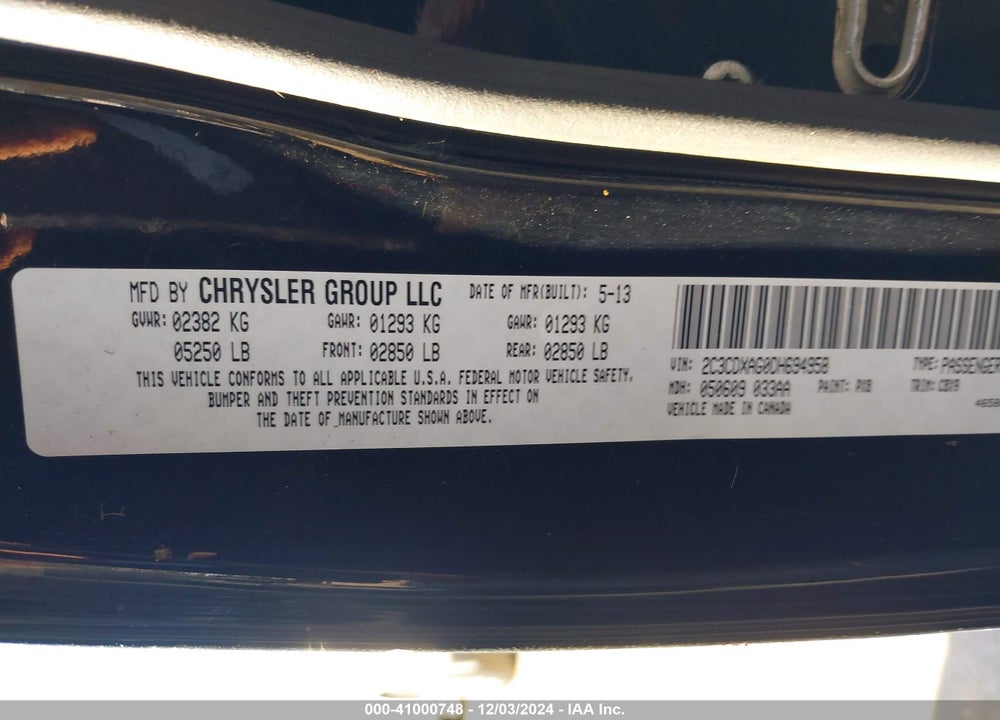 2013 DODGE CHARGER VIN: 2C3CDXAG0DH694958